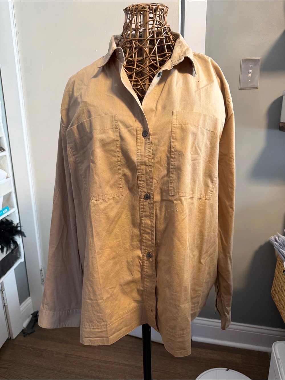 J. Crew Oversized Tan Button-Down Shirt